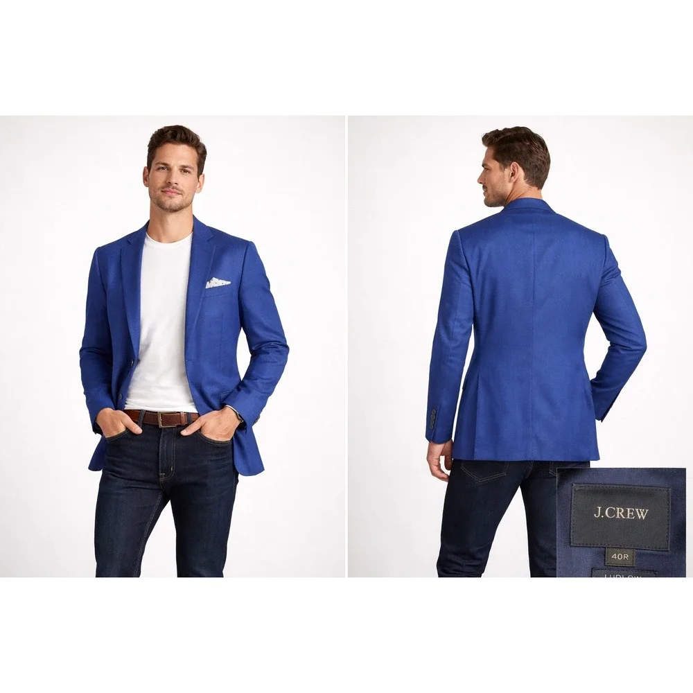 J Crew Ludlow Blazer Mens 40R Blue Italian Cotton Sport Coat LARUSMANI‎ Fabric